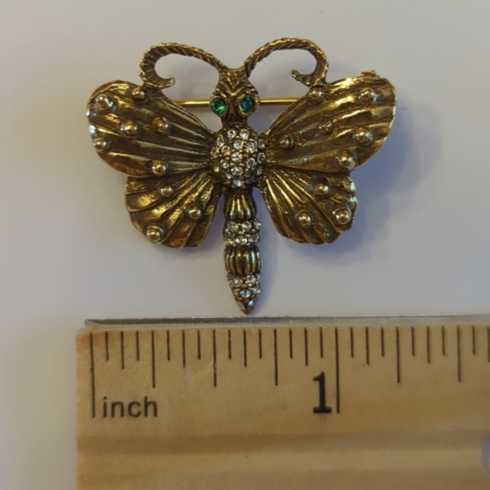 Gold and Silver Butterfly Brooch with Crystal Details - Picture 3 of 7